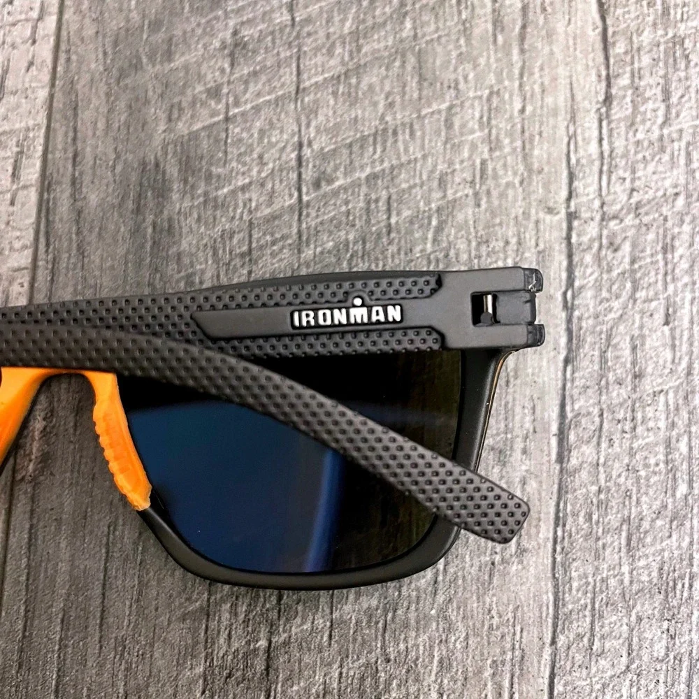 Ironman Mens Sport Sunglasses Matte Black Blue Mirrored Lens Rectangular Frame